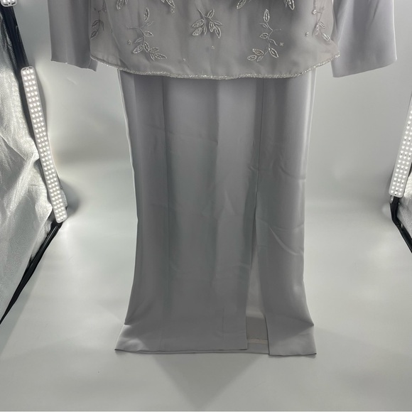 Bob Mackie Light Grey 3- piece Mother of Bride/ Groom dress with Jacket Size 10 - Picture 4 of 15